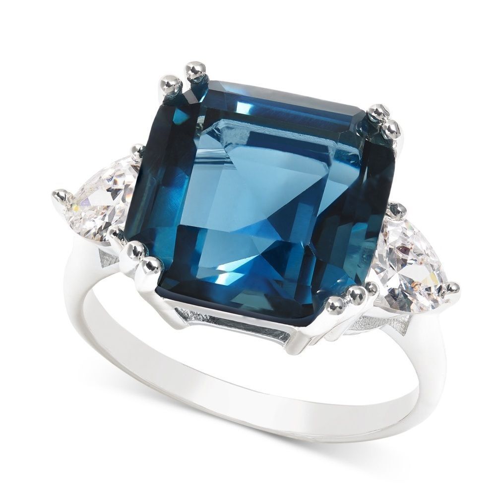 Charter Club Silver-Tone Cubic Zirconia & Color Crystal Blue Silver Women's Ring